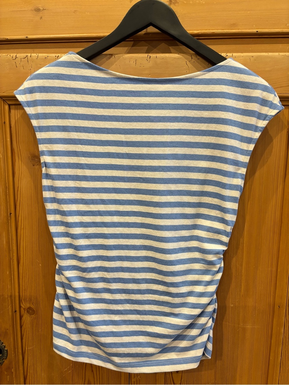No. 6 Light Blue and White Striped Boatneck Tank